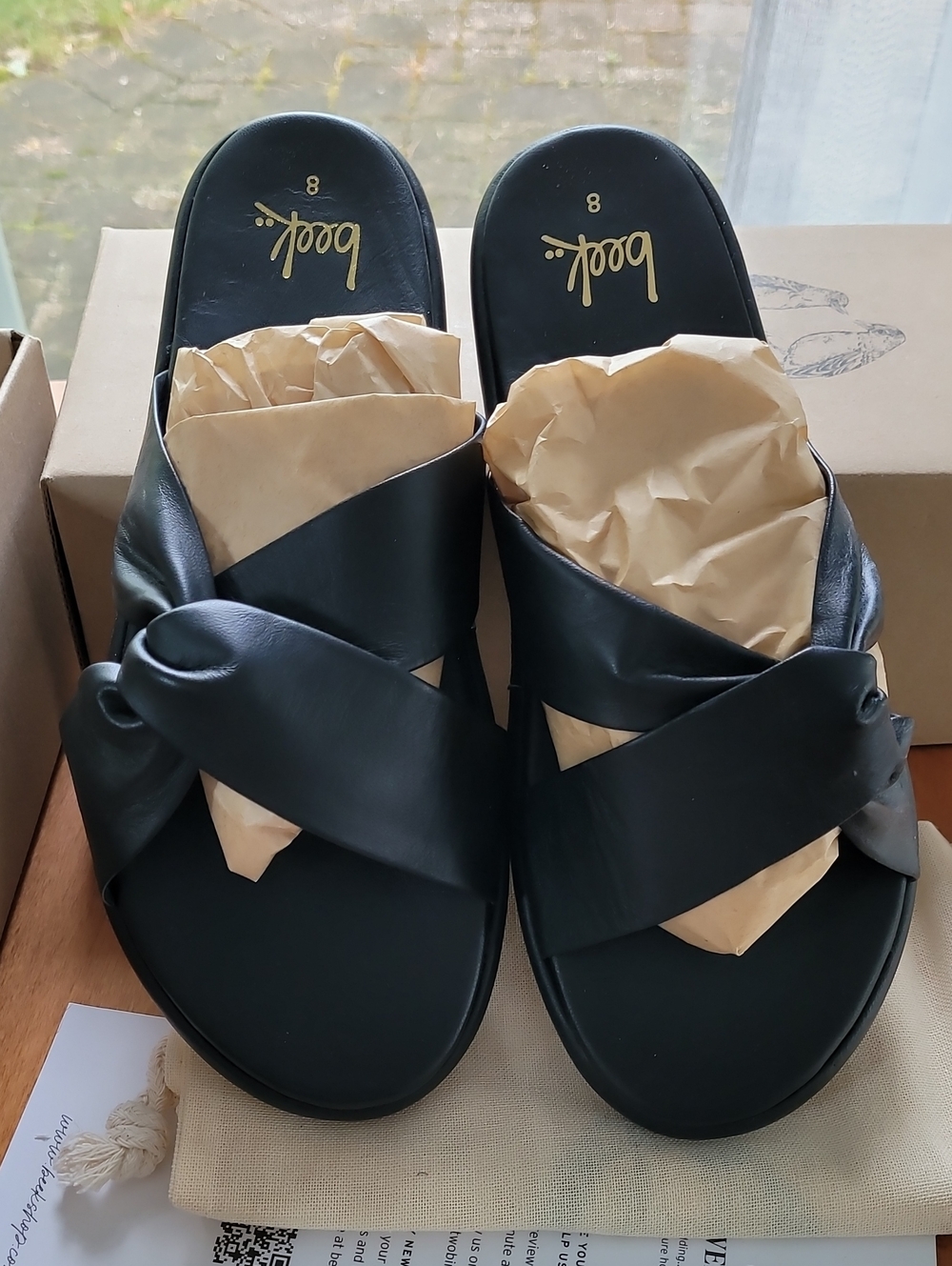 beek Black Knot-Detail Crisscross Slide Sandals